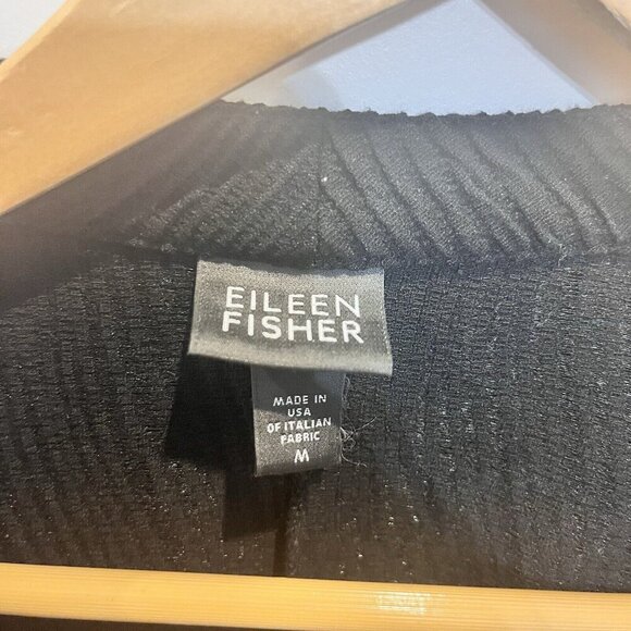 Black Eileen Fisher Jacket Size M Textured Snap Closure 3/4 Sleeve - Picture 10 of 10